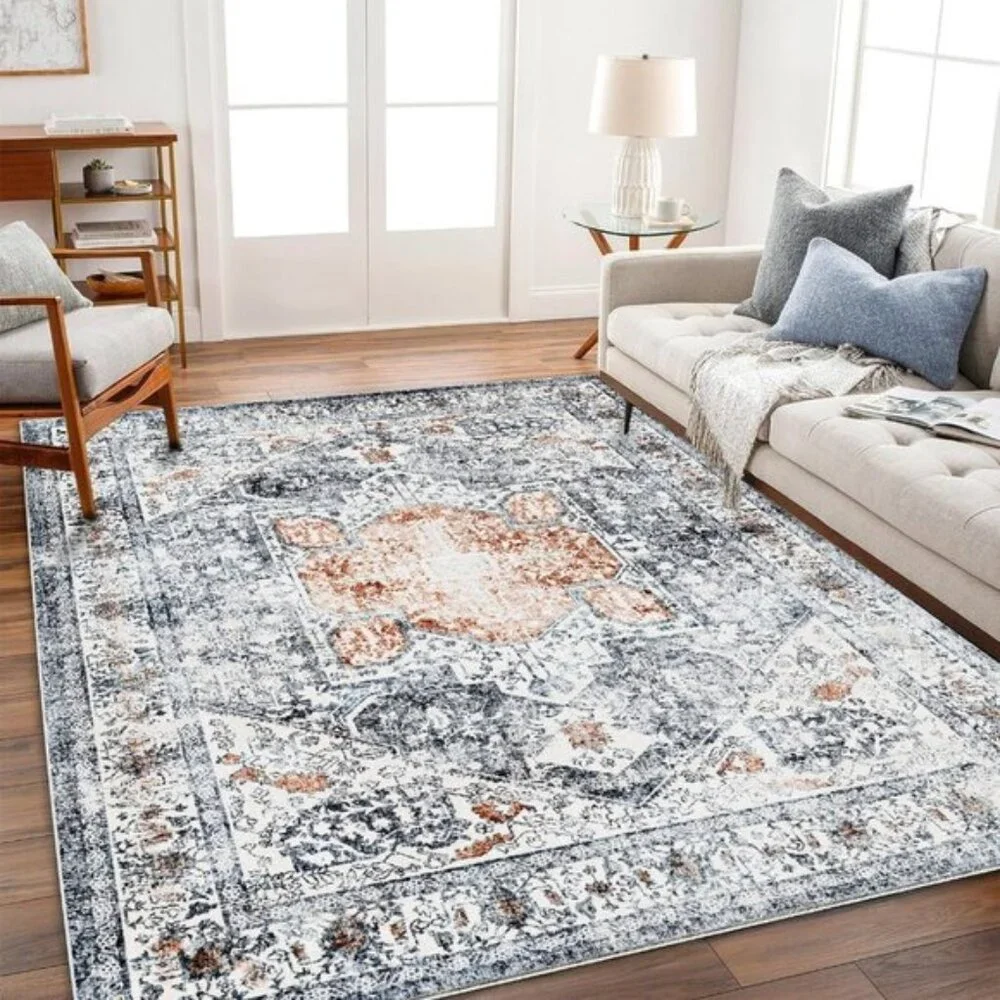 New 4x6 Vintage Area Rug, Washable, Foldable, Thin Non-Slip Floral Accent Mat